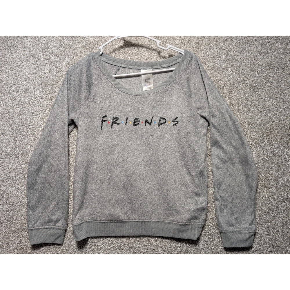 PJammy Friends Fleece Pajama Top/Sweatshirt Round Neck Long Sleeve Gray Womens S